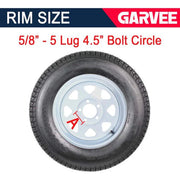 View Set of 2 Trailer Tires Rims 175-80 5 Lug 6PR White Spoke Wheel Load Range C image 4