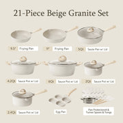 View Carote Non Stick Pots and Pans Set, 21 Pcs Induction Kitchen Cookware Sets (Beige Granite) image 2