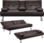 View Yaheetech Convertible Sofa Bed Adjustable Couch Sleeper Modern Faux Leather Home Recliner Reversible Loveseat Folding Daybed Guest Bed, Removable Armrests, Cup Holders, 3 Angles, 772lb Capacity, Black image 4