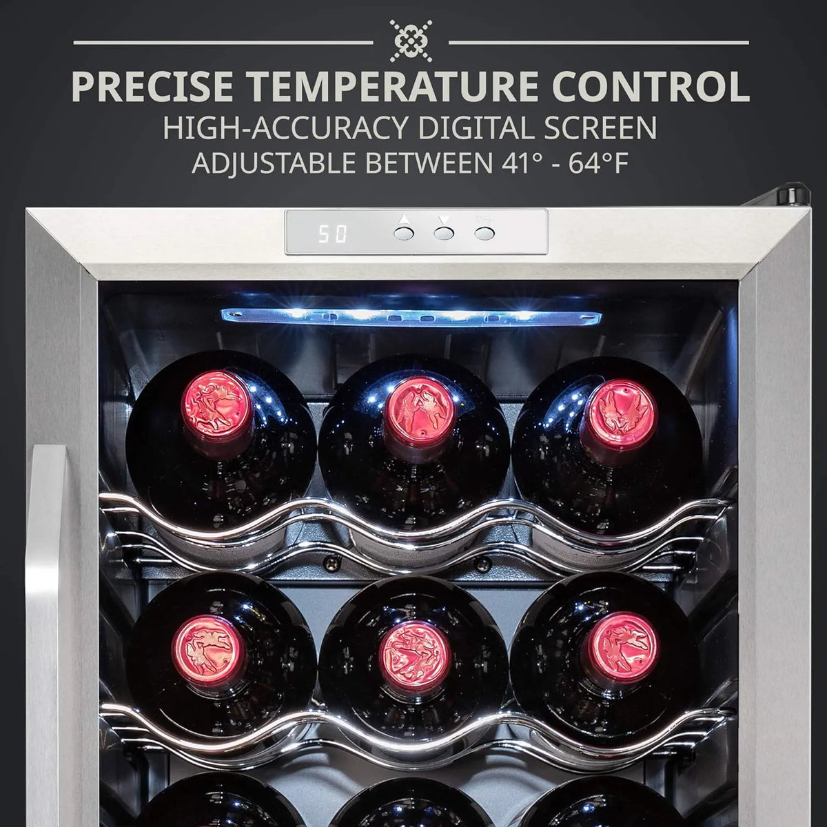 18 Bottle Compressor Wine Cooler Refrigerator w/Lock, Large Freestanding Wine Cellar For Red, White, Champagne or Sparkling Wine, 41f-64f Digital Temperature Control Fridge Glass Door Black