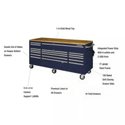 View Husky 72 in. 18-Drawer Mobile Workbench with Solid Wood Top in Gloss Blue image 6