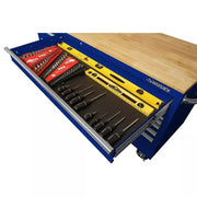 View Husky 72 in. 18-Drawer Mobile Workbench with Solid Wood Top in Gloss Blue image 3